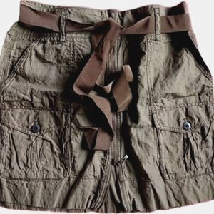 Ann Taylor Loft Two-Way Zip Khaki  Metallic Cargo Skirt size 12